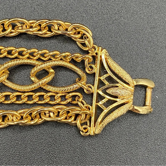 80s Disco Glam 5 Strand Flashy Gold Tone Bracelet - Picture 8 of 14